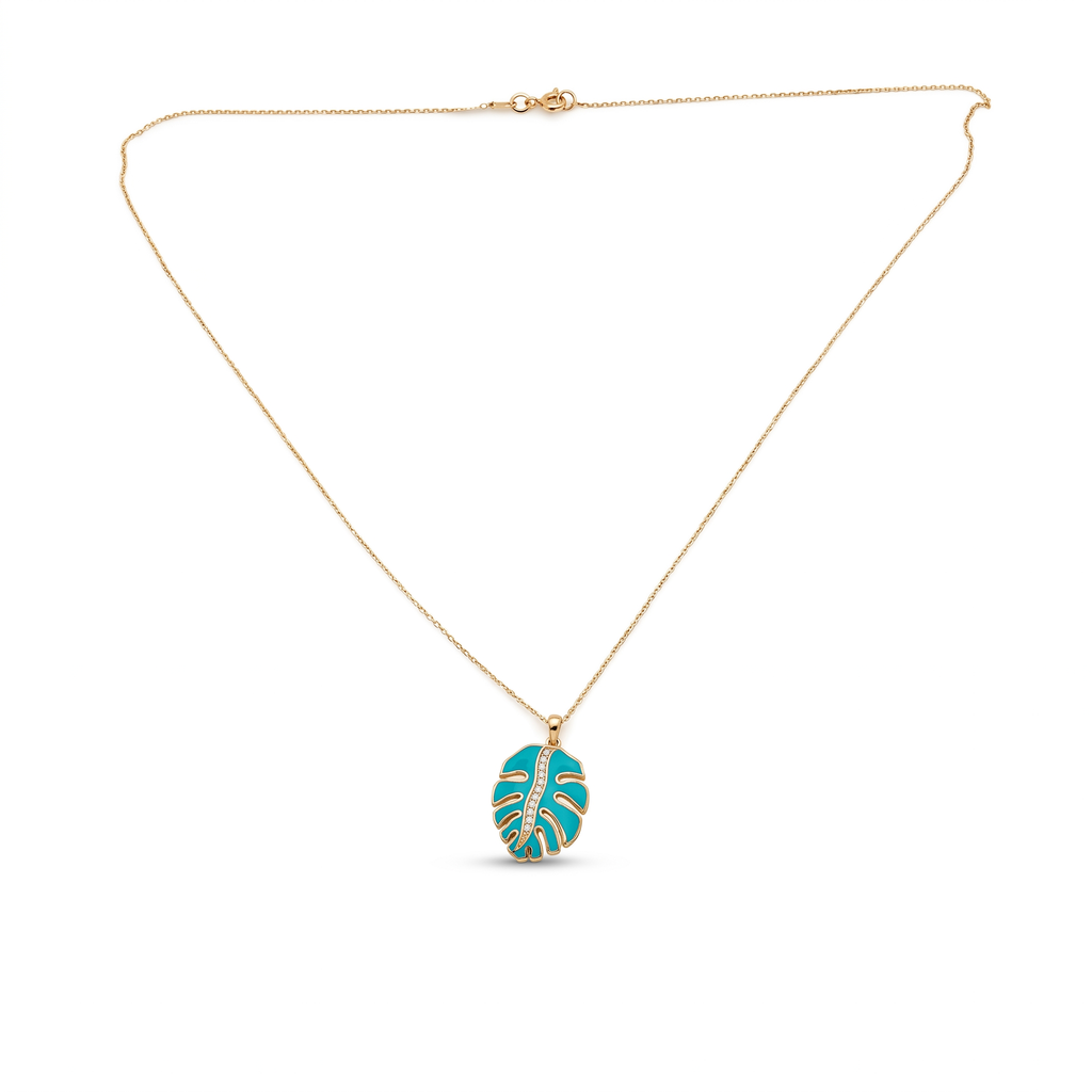 18K Yellow Gold Cubic Zirconia Blue Enamel Necklace