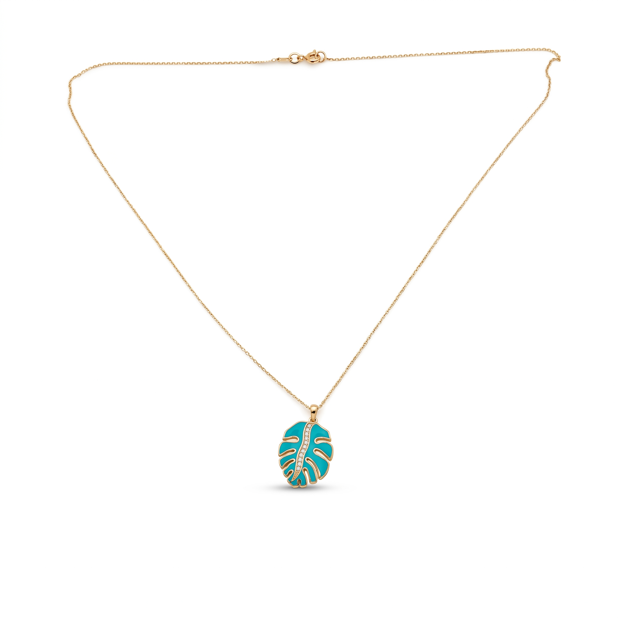 18K Yellow Gold Cubic Zirconia Blue Enamel Necklace