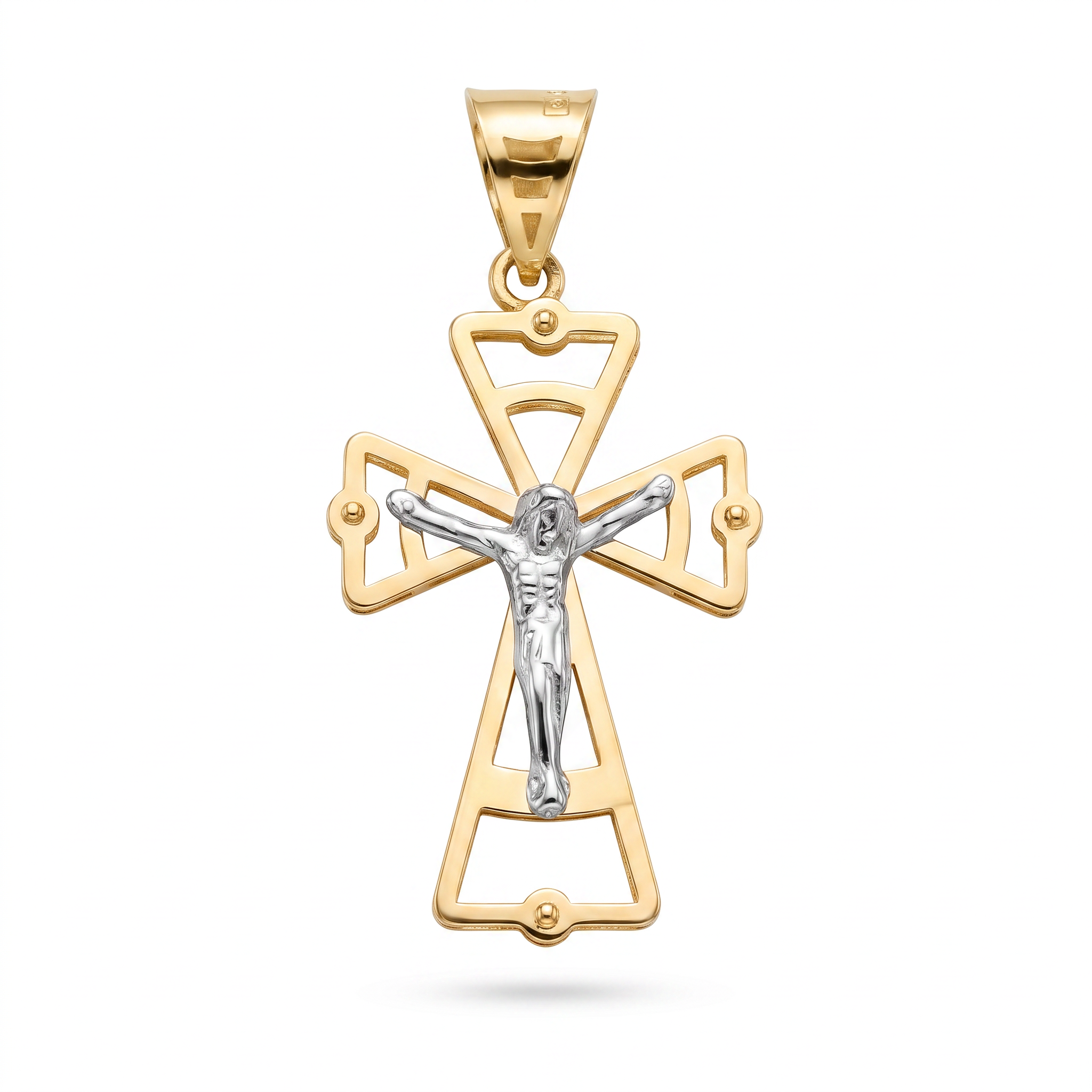 18K Two Tone Gold Crucifix Pendant