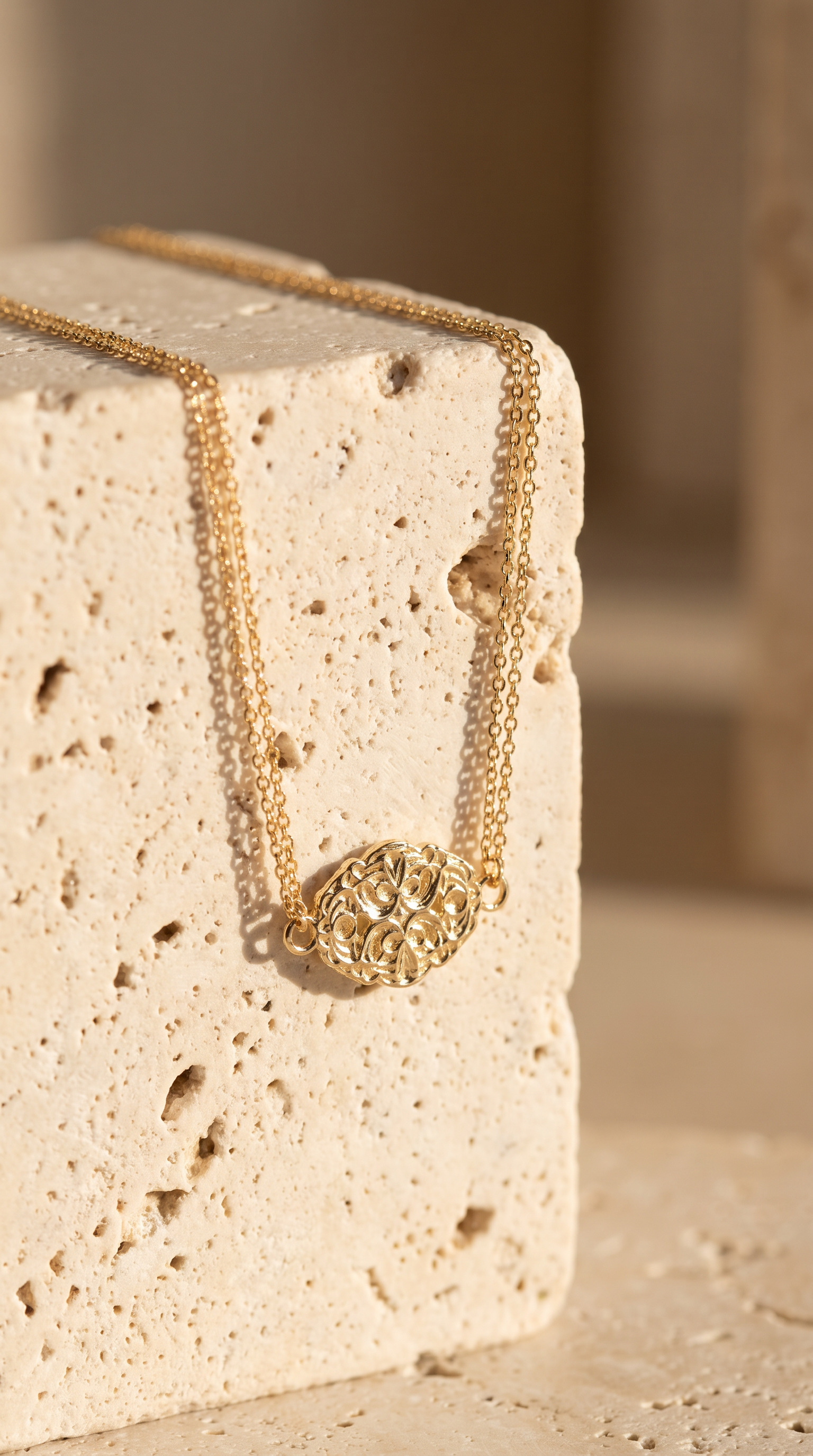 18K Yellow Gold Pendant Double Chain Necklace