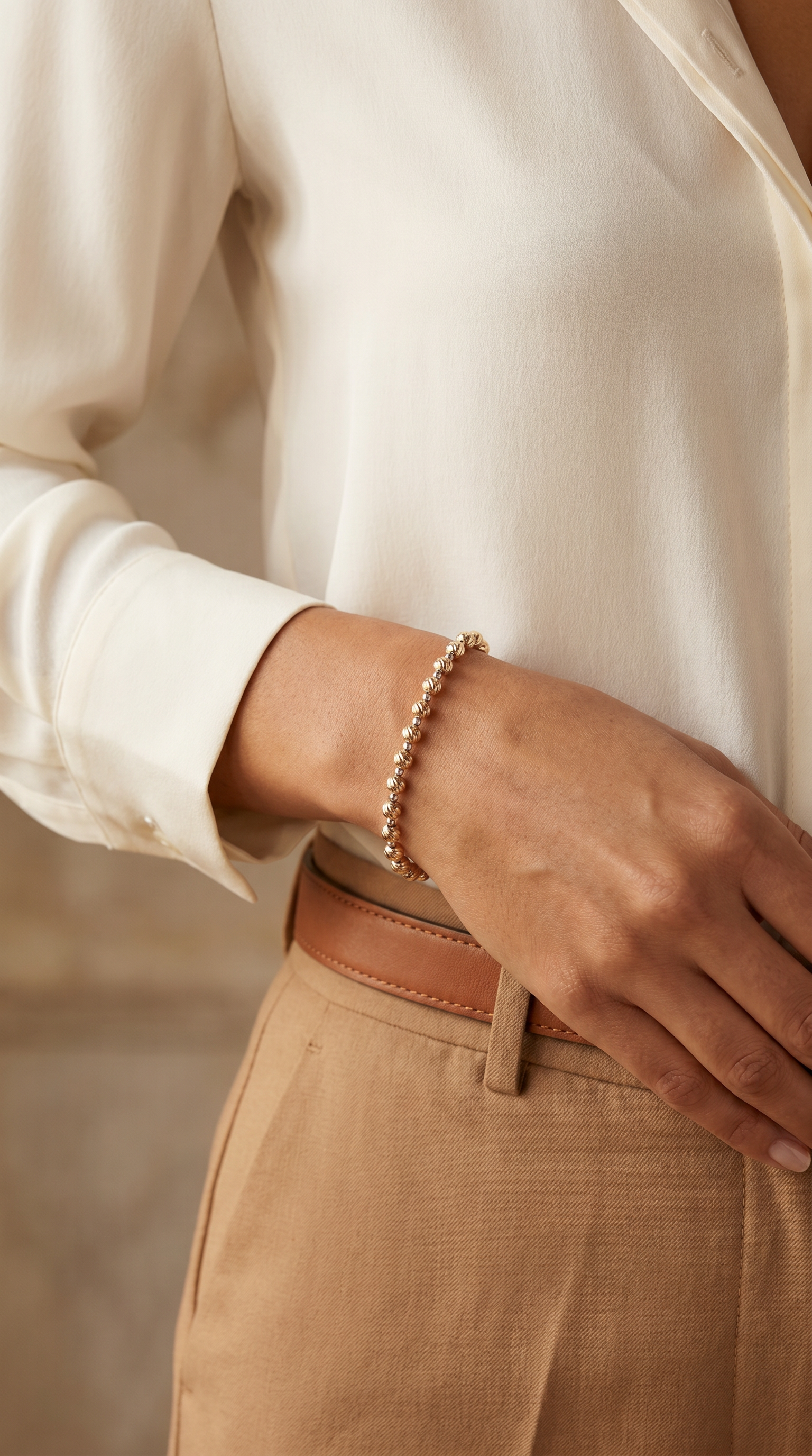 18K Two Tone Gold Beaded Bracelet