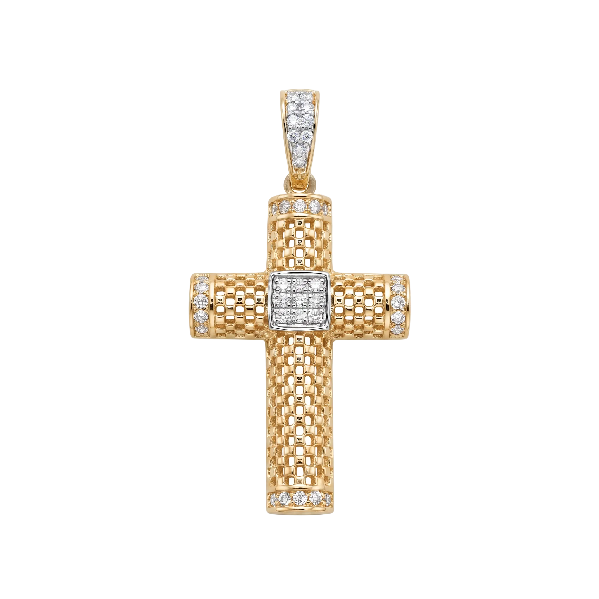 18K Yellow Gold Cubic Zirconia Cross Pendant