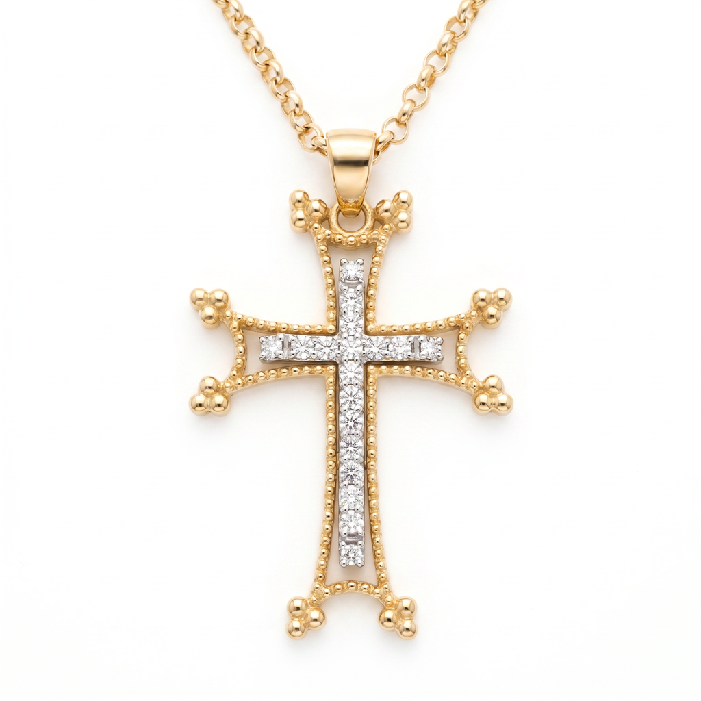 Diamond Two Tone Gold Cross Necklace
