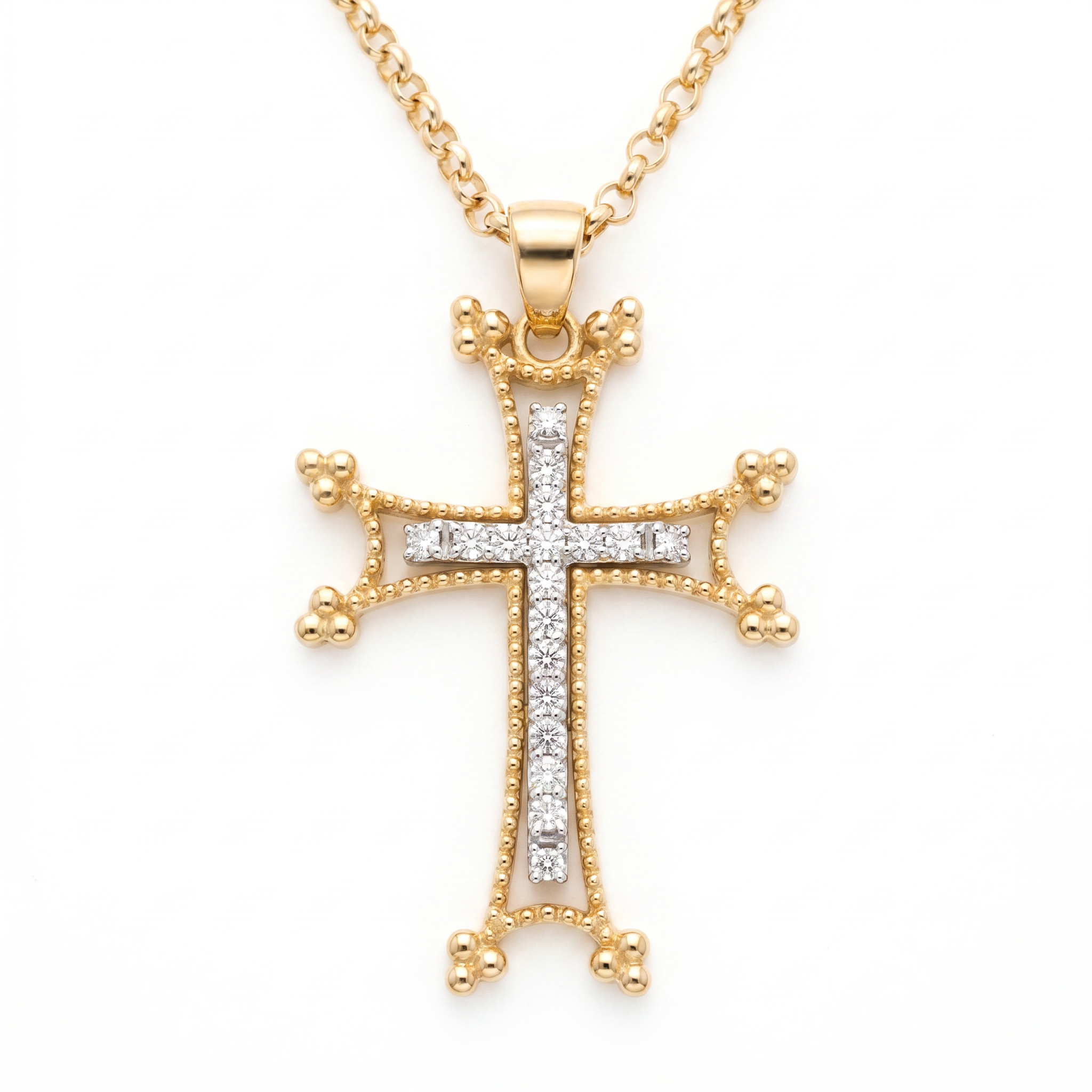 Diamond Two Tone Gold Cross Necklace