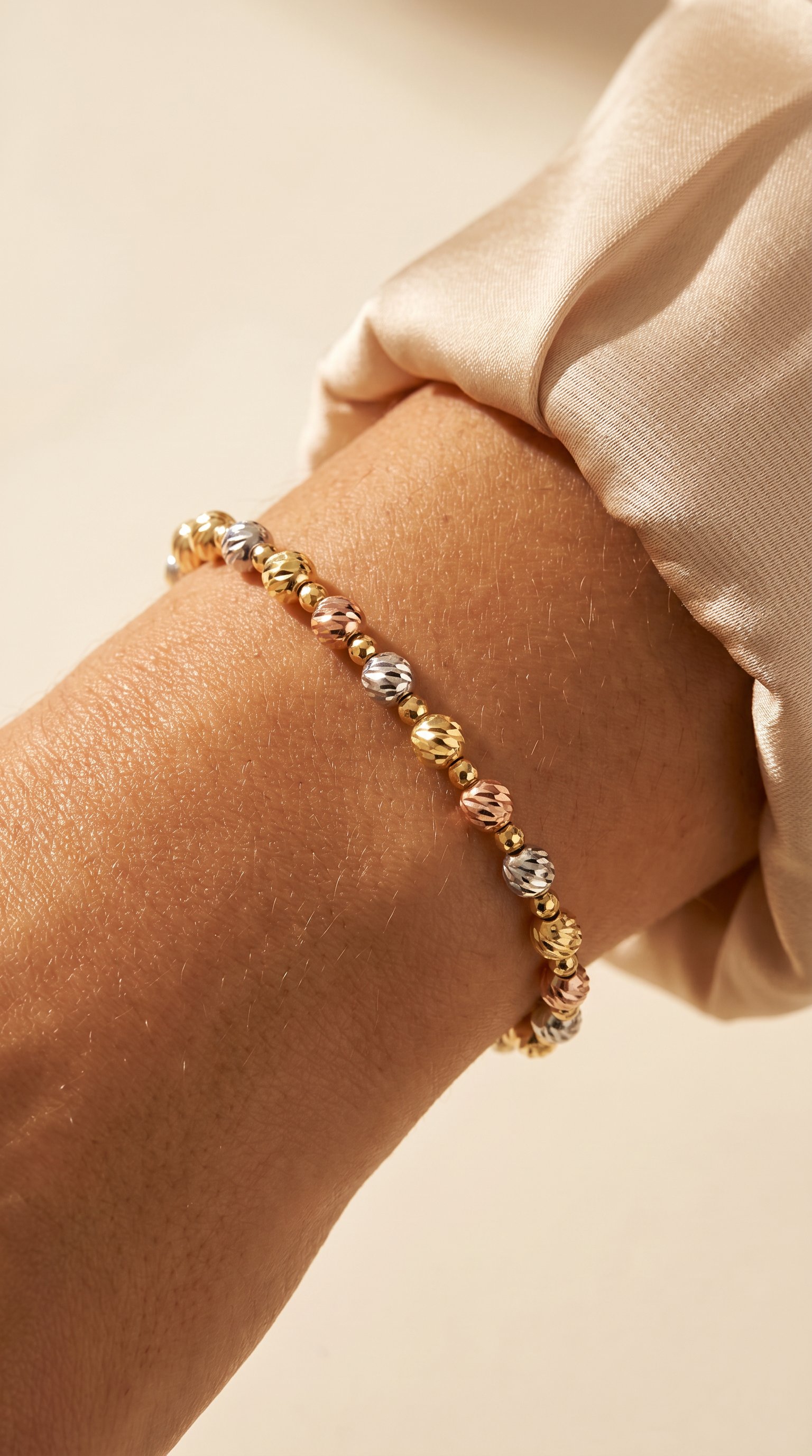 18K Multicolor Gold Beaded Bracelet