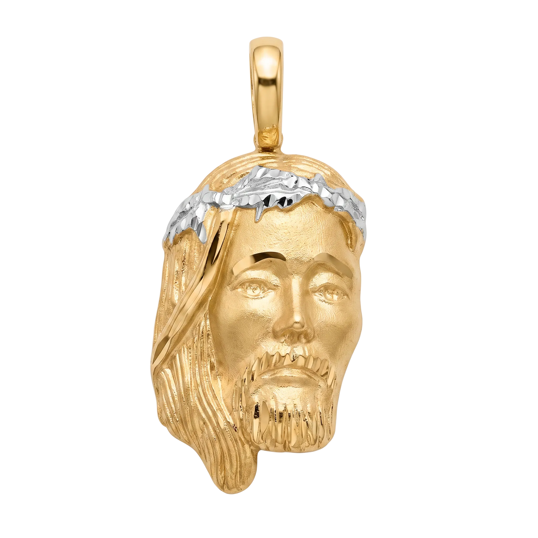 18K Two Tone Gold 3D Jesus Face Icon Pendant