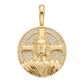 18K Yellow Gold Cubic Zirconia Pave 3D Jesus Icon Pendant