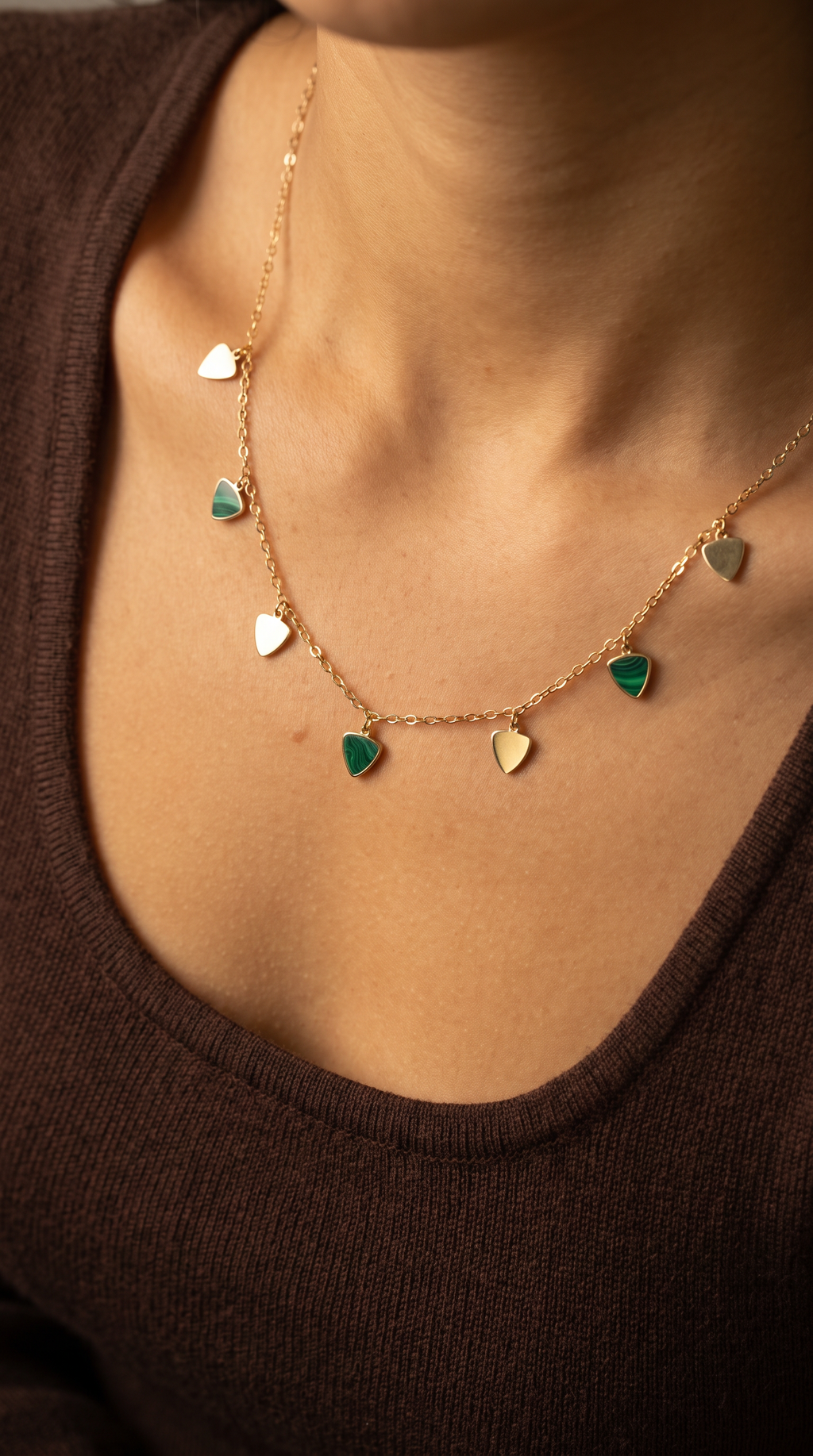 18K Yellow Gold Malachite Chain Necklace