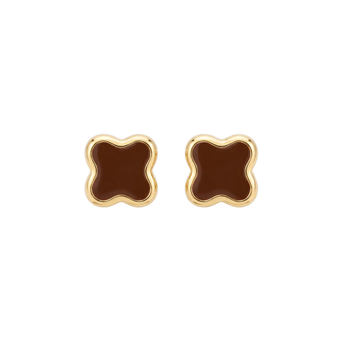 18K Yellow Gold Brown Enamel Stud Earring