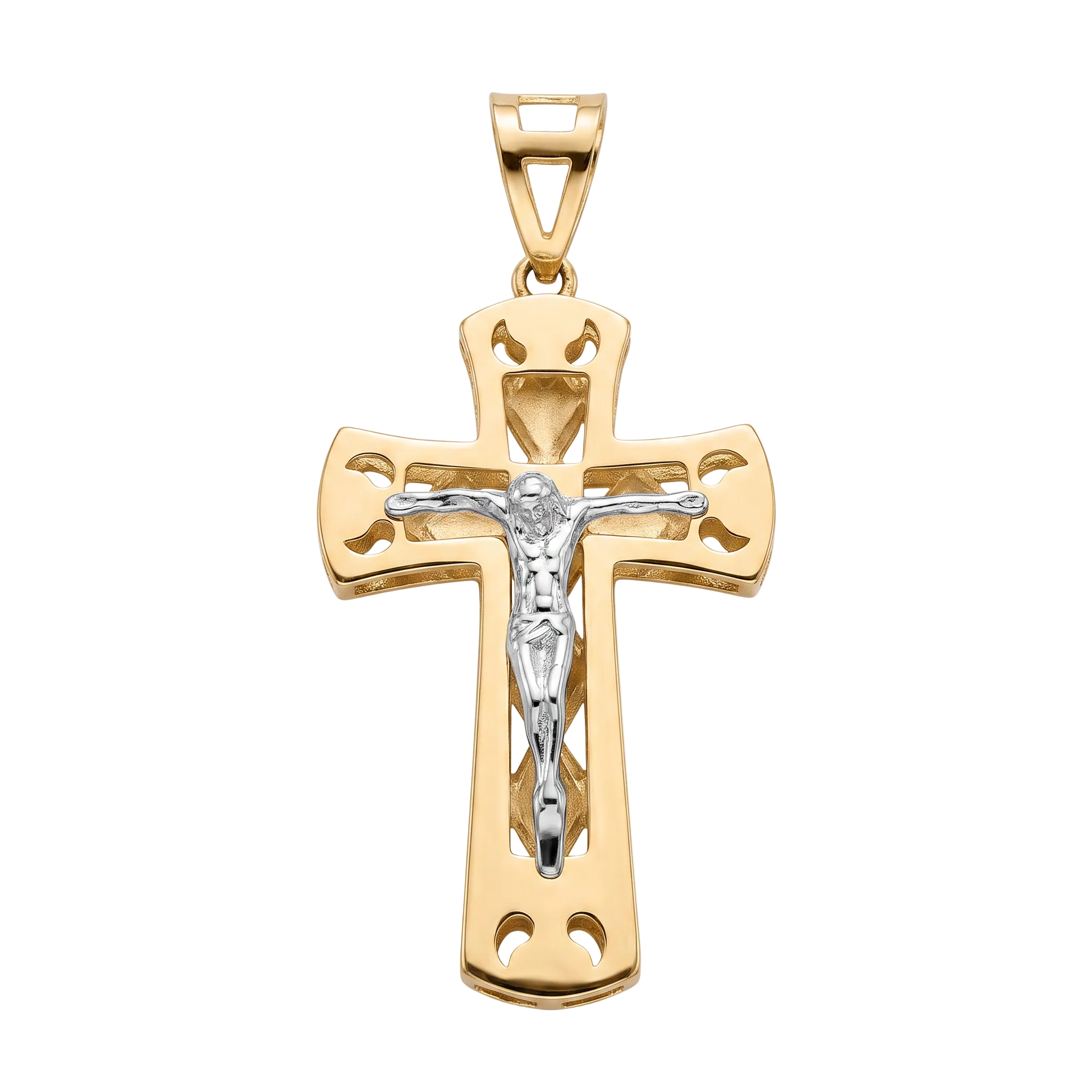 18K Two Tone Gold Crucifix Pendant