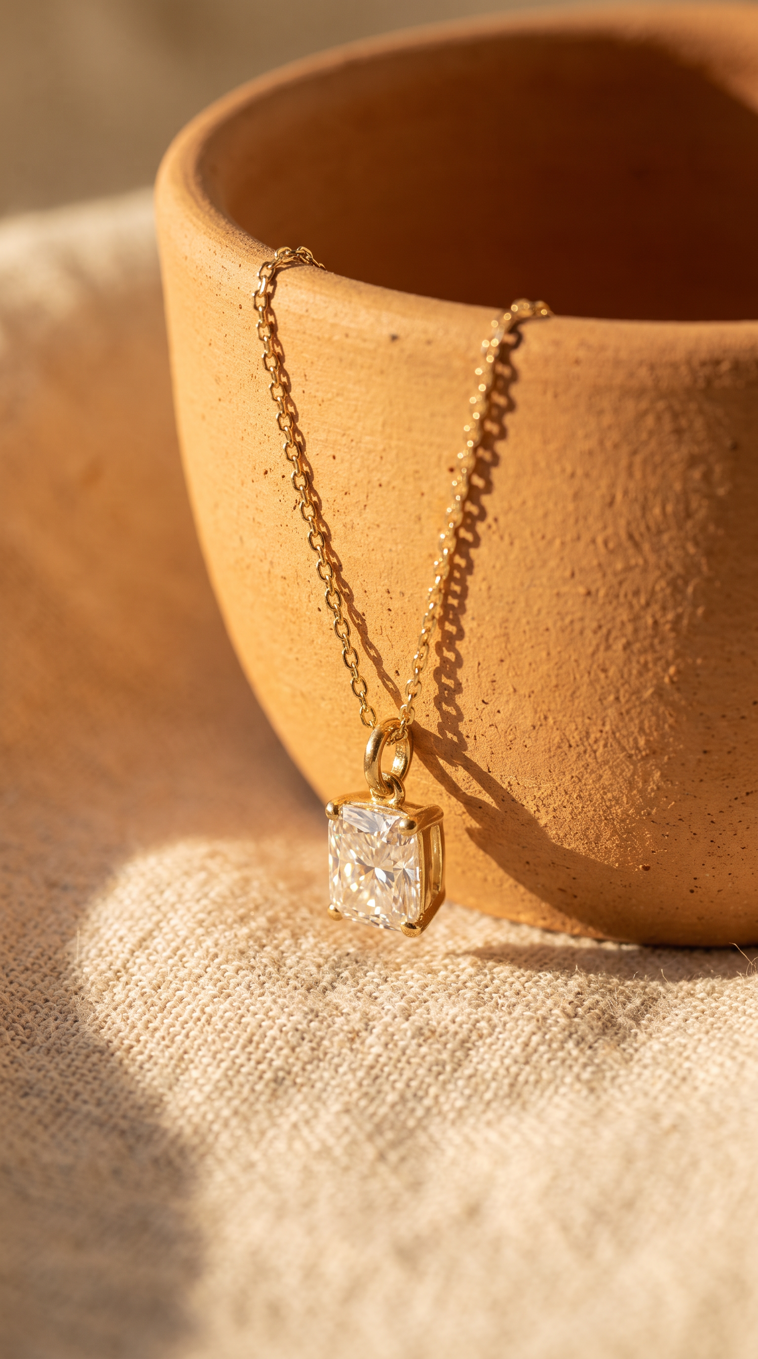 Lab Diamond Yellow Gold Elongated Cushion Solitaire Chain Necklace