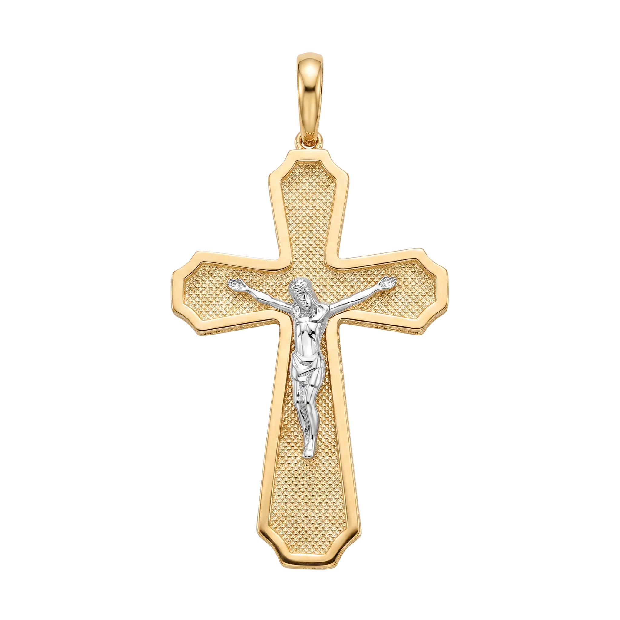 18K Two Tone Large Crucifix Pendant