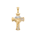 18K Two Tone Gold Small Cubic Zirconia Jesus Face Cross Pendant