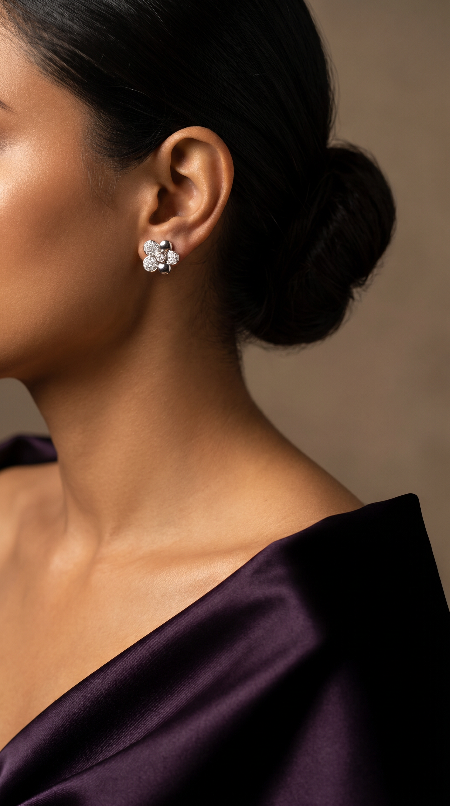 Diamond White Gold Flower Stud Earrings