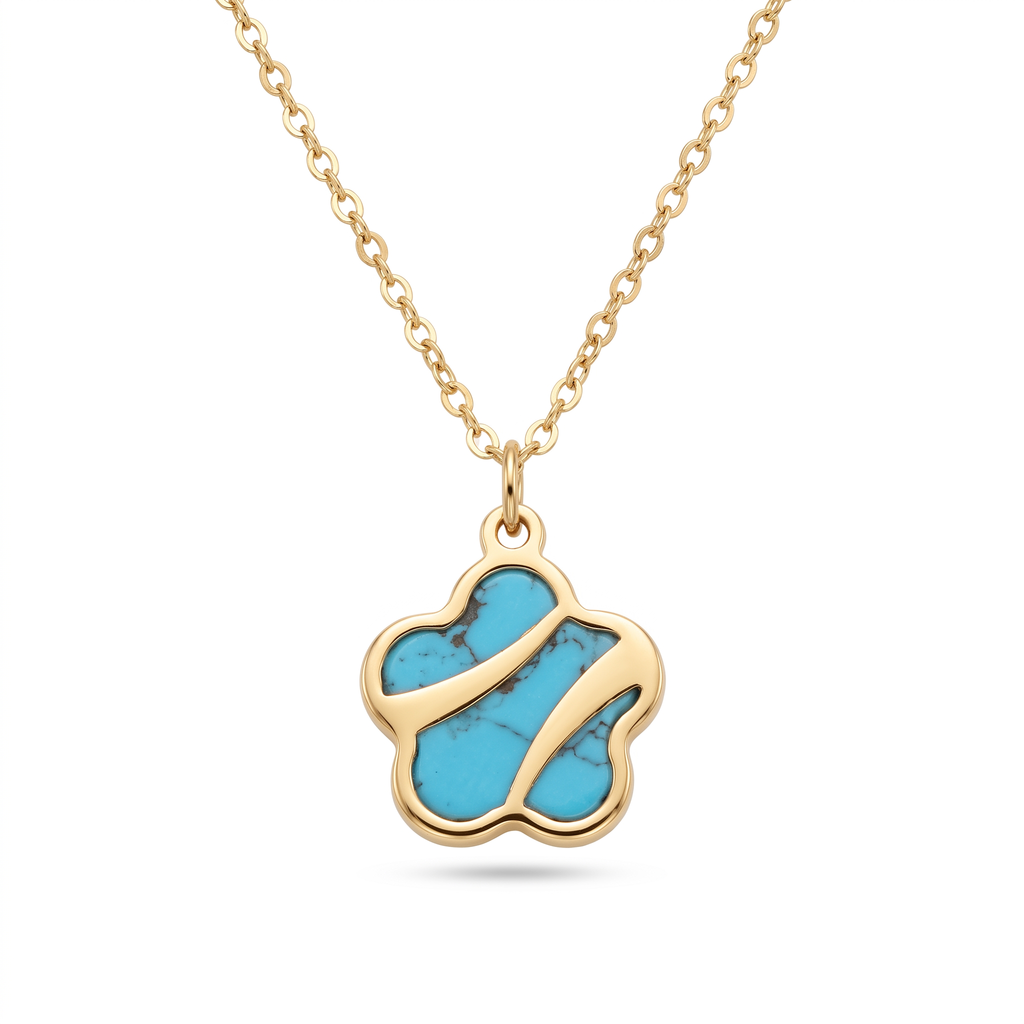 18K Yellow Gold Turquoise Gemstone Chain Necklace