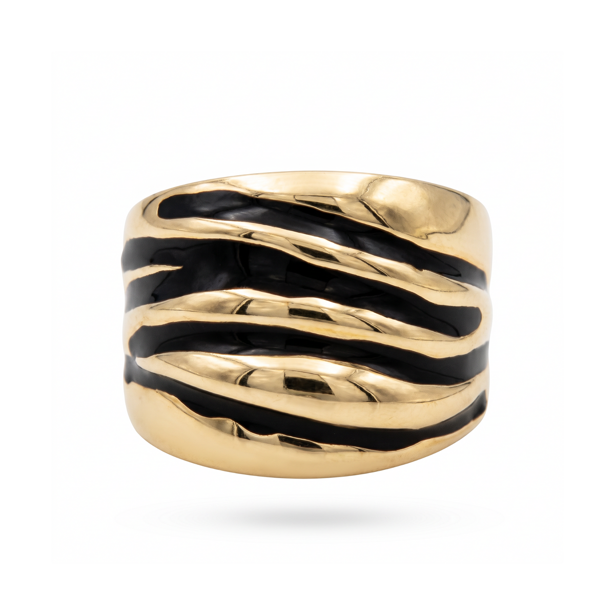 18K Yellow Gold Black Enamel Ring