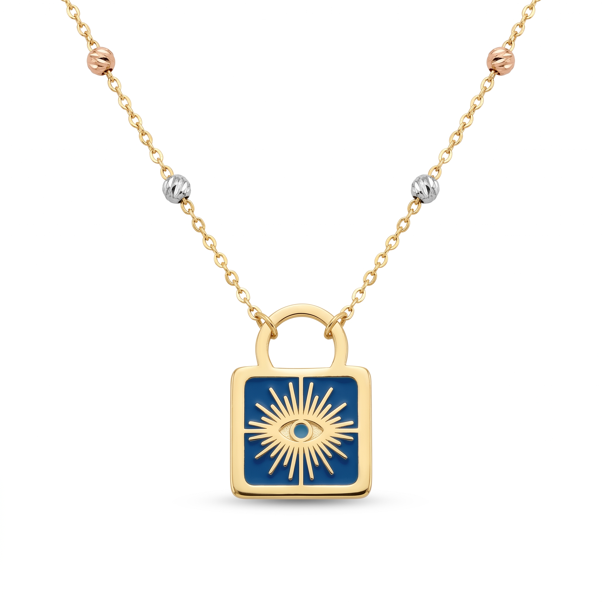 18K Multicolor Gold Enamel Evil Eye Necklace