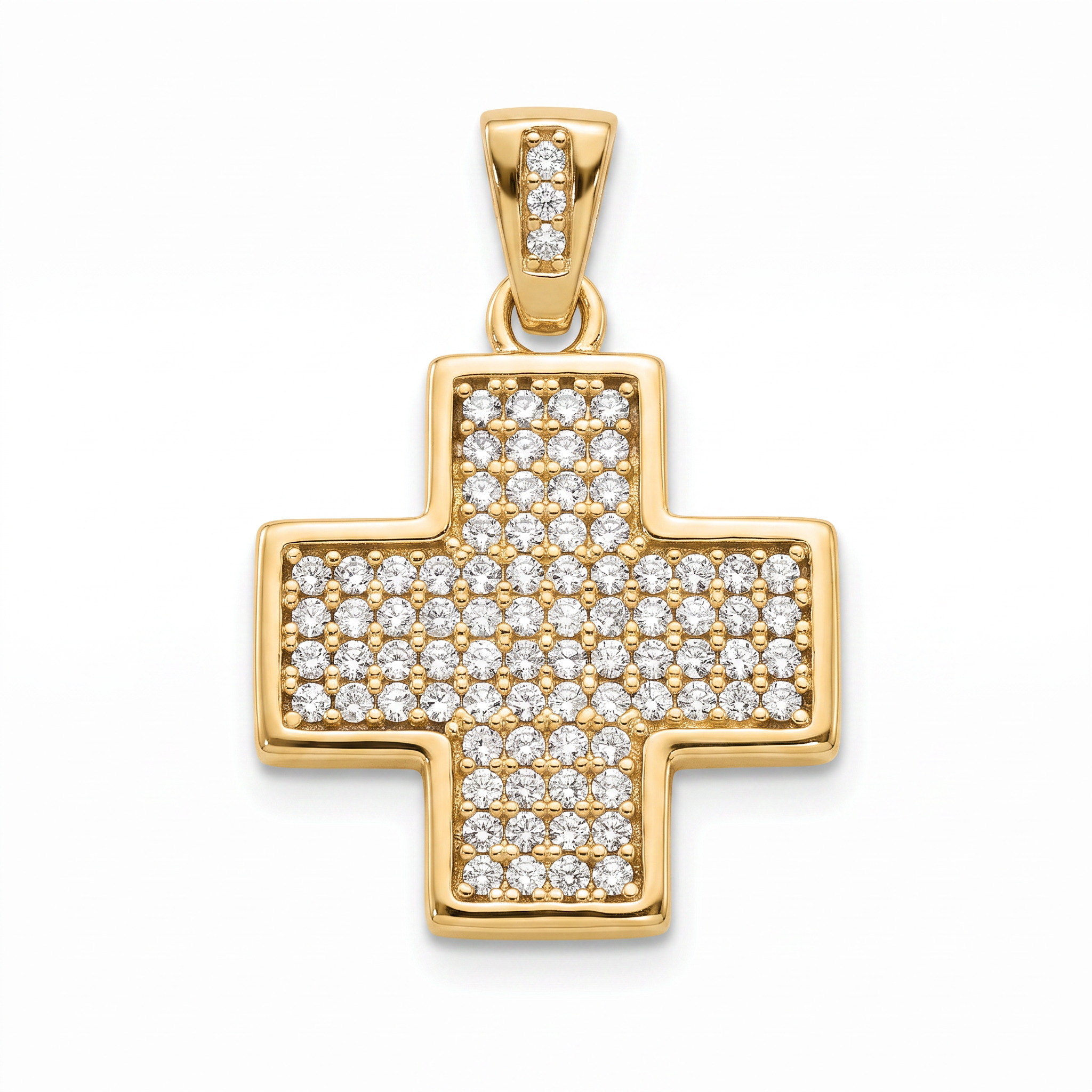 18K Yellow Gold Cubic Zirconia Pave Cross Pendant