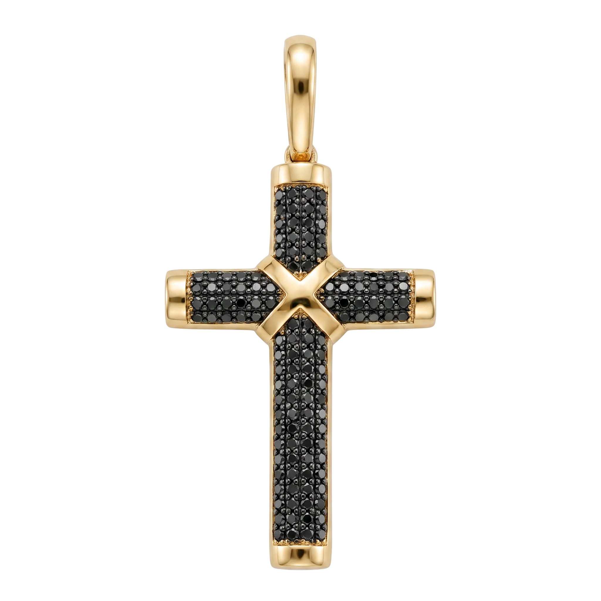 18K Yellow Gold Black Cubic Zirconia Cross Pendant