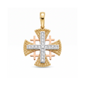 18K Multicolor Gold Cubic Zirconia Jerusalem Cross Pendant