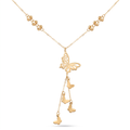 18K Yellow Gold Beaded Butterfly Dangle Chain Necklace
