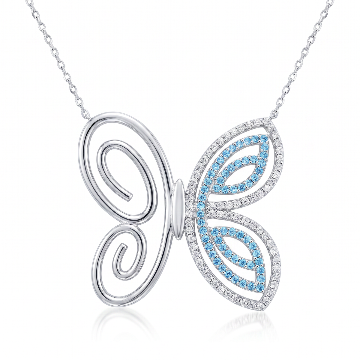 18K White Gold Cubic Zirconia Butterfly Chain Necklace