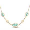 18K Yellow Gold White & Cyan Enamel Teardrop Chain Necklace