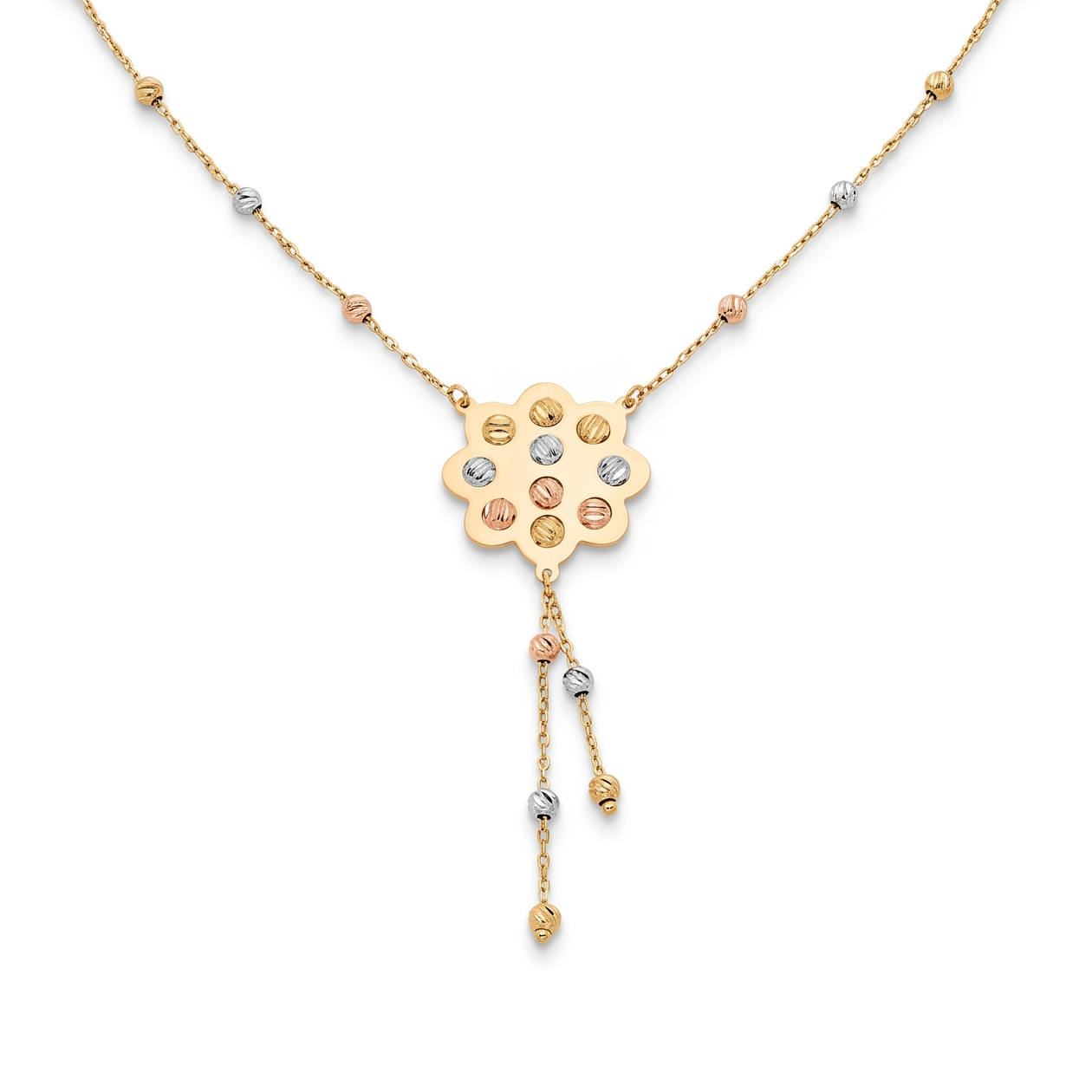 18K Multicolor Gold Beaded flower Necklace