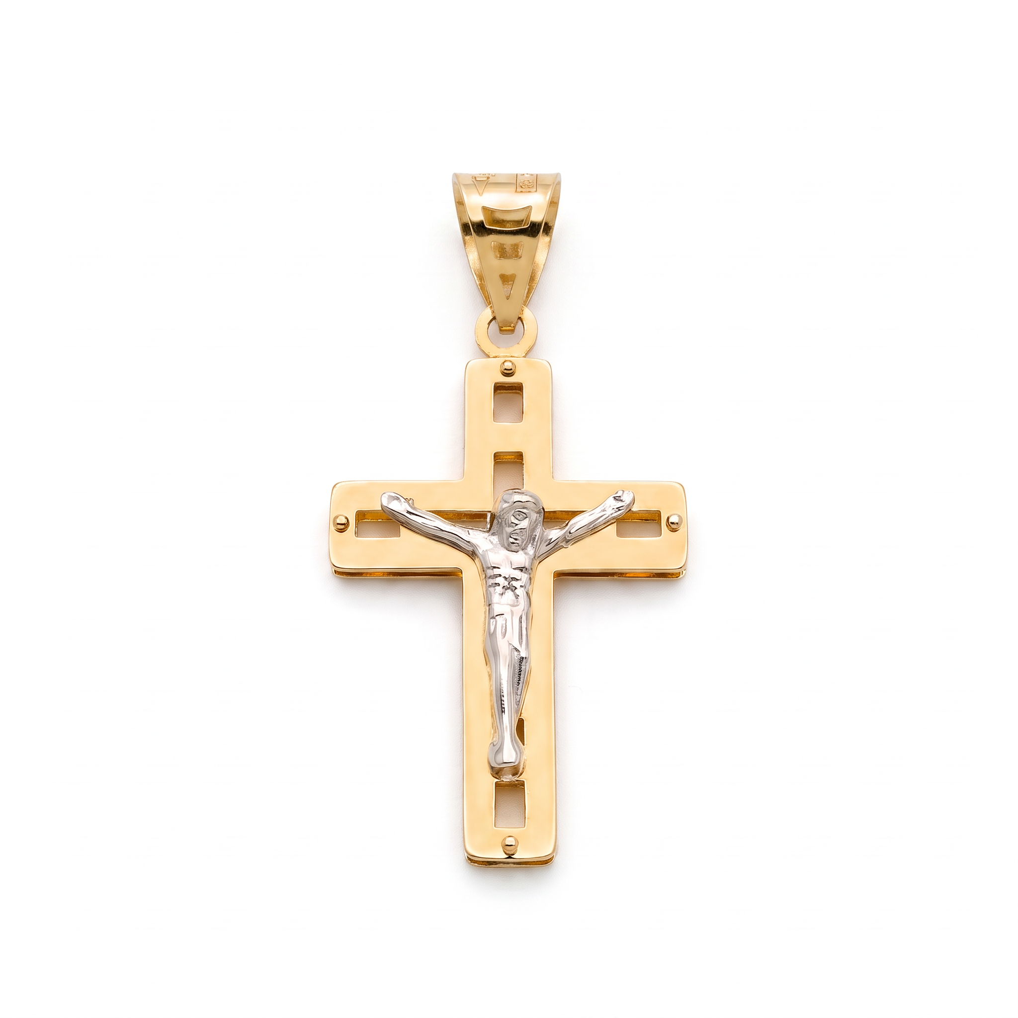 18K Two Tone Gold Cross Pendant