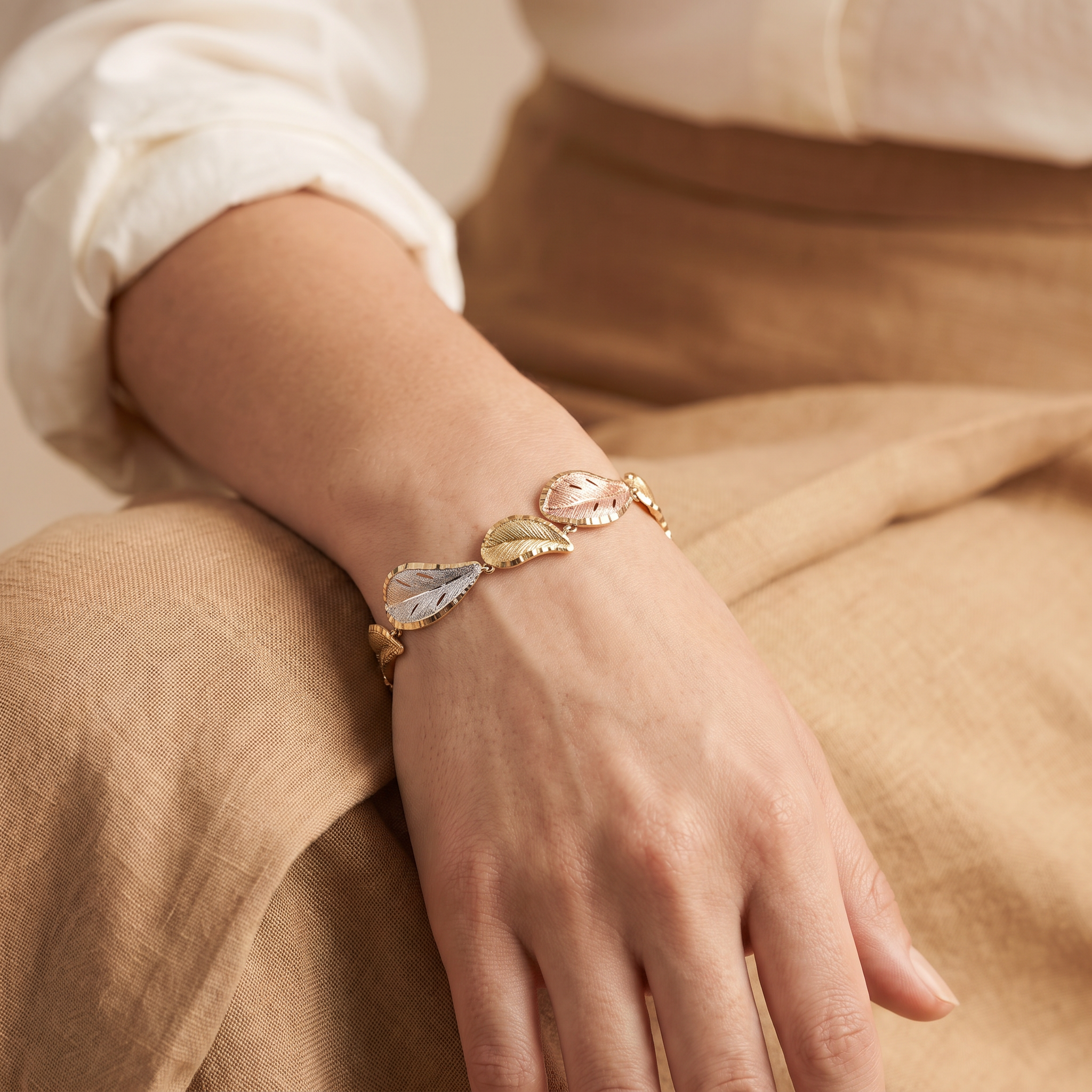 18K Multicolor Gold Leaf Chain Bracelet