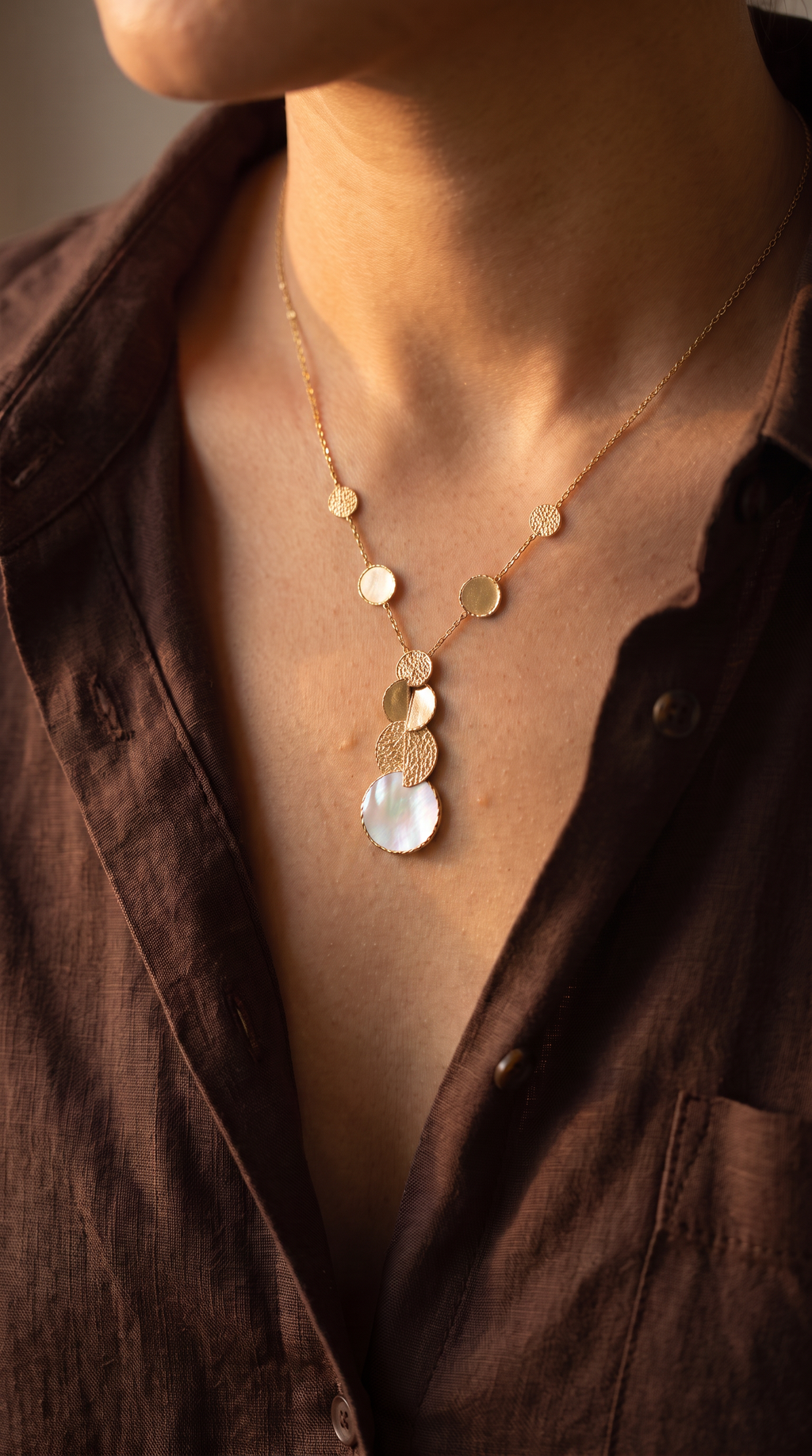 18K Yellow Gold Mother Of Pearl Chain Necklace