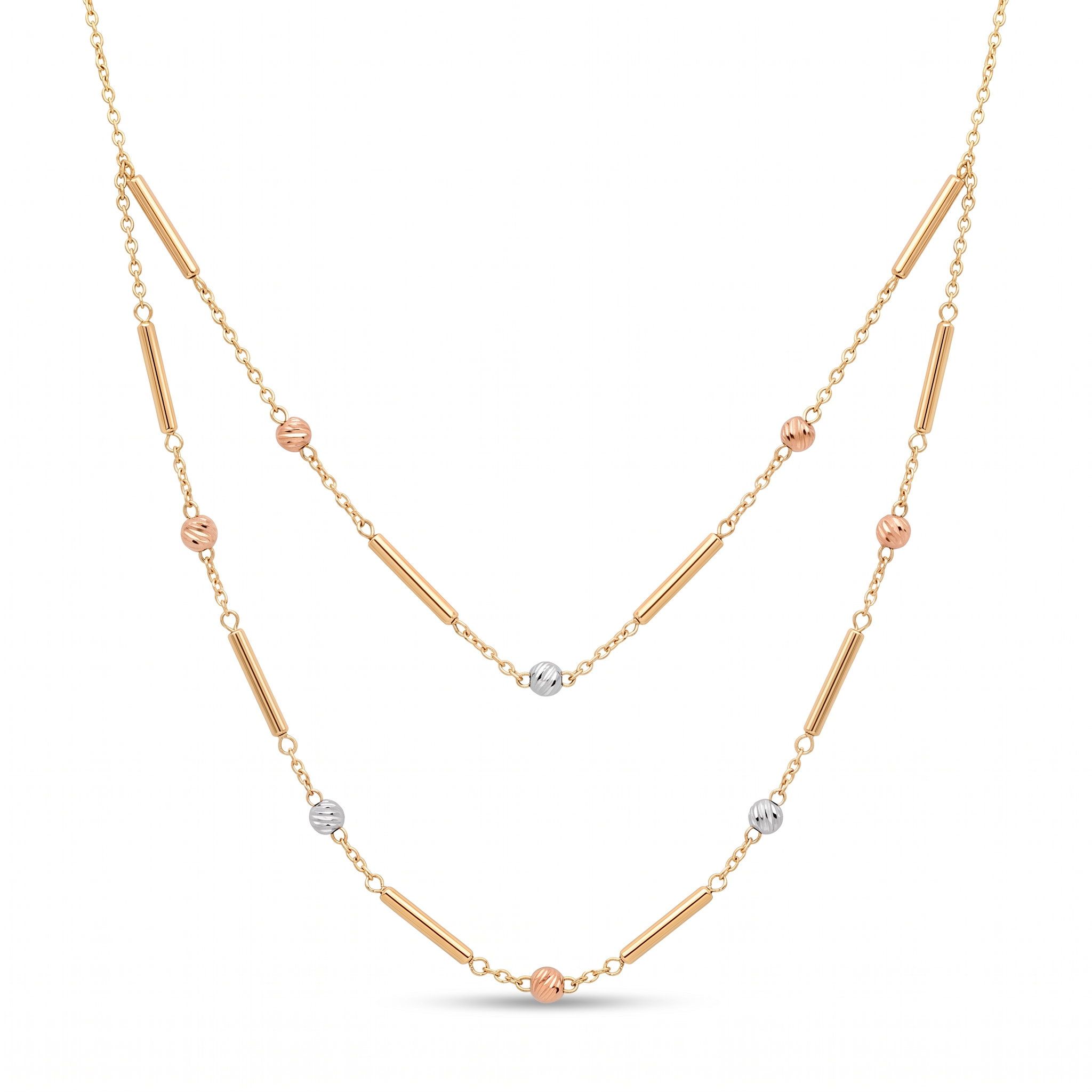 18K Multicolor Gold Double Chain Necklace