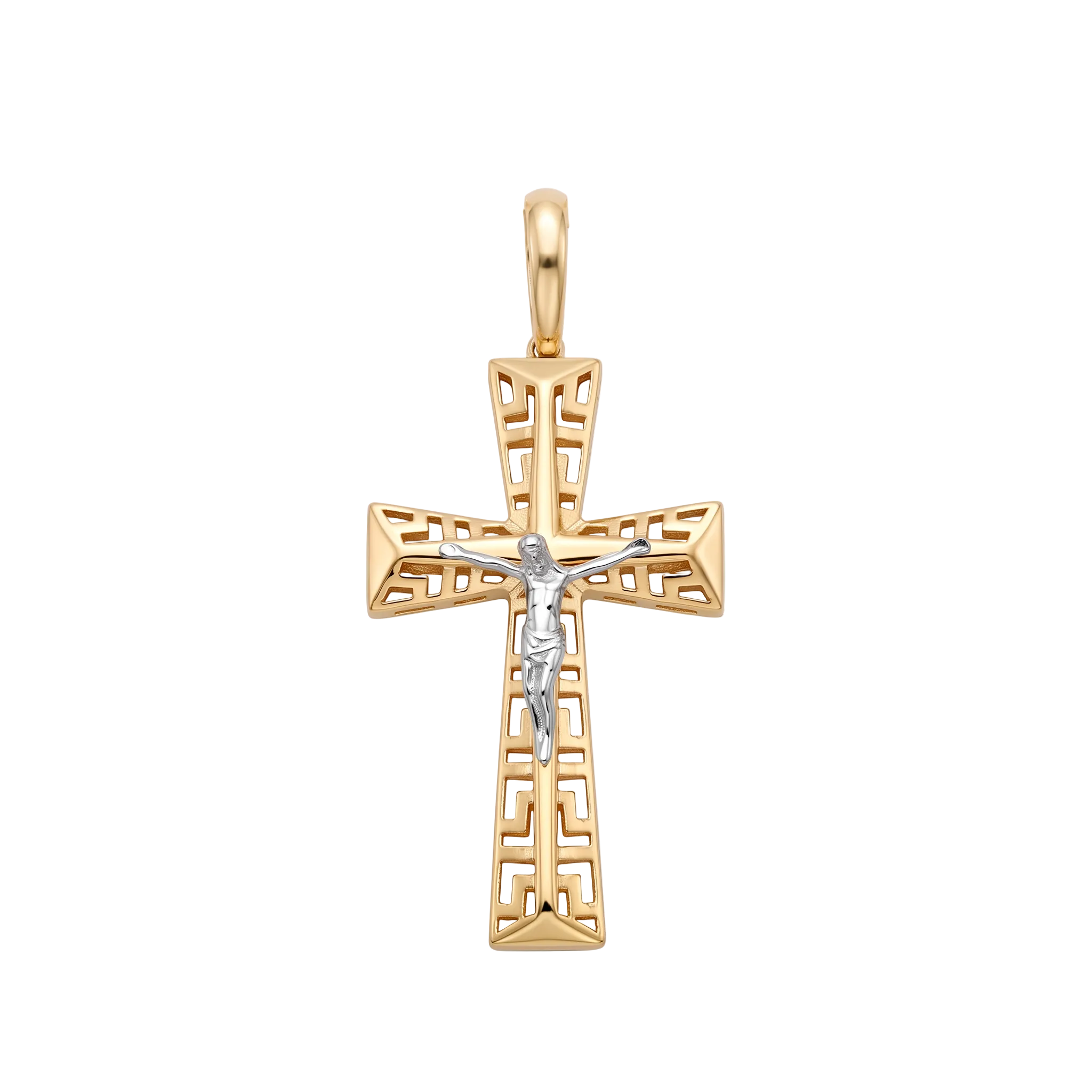 18K Two Tone Gold Crucifix Pendant