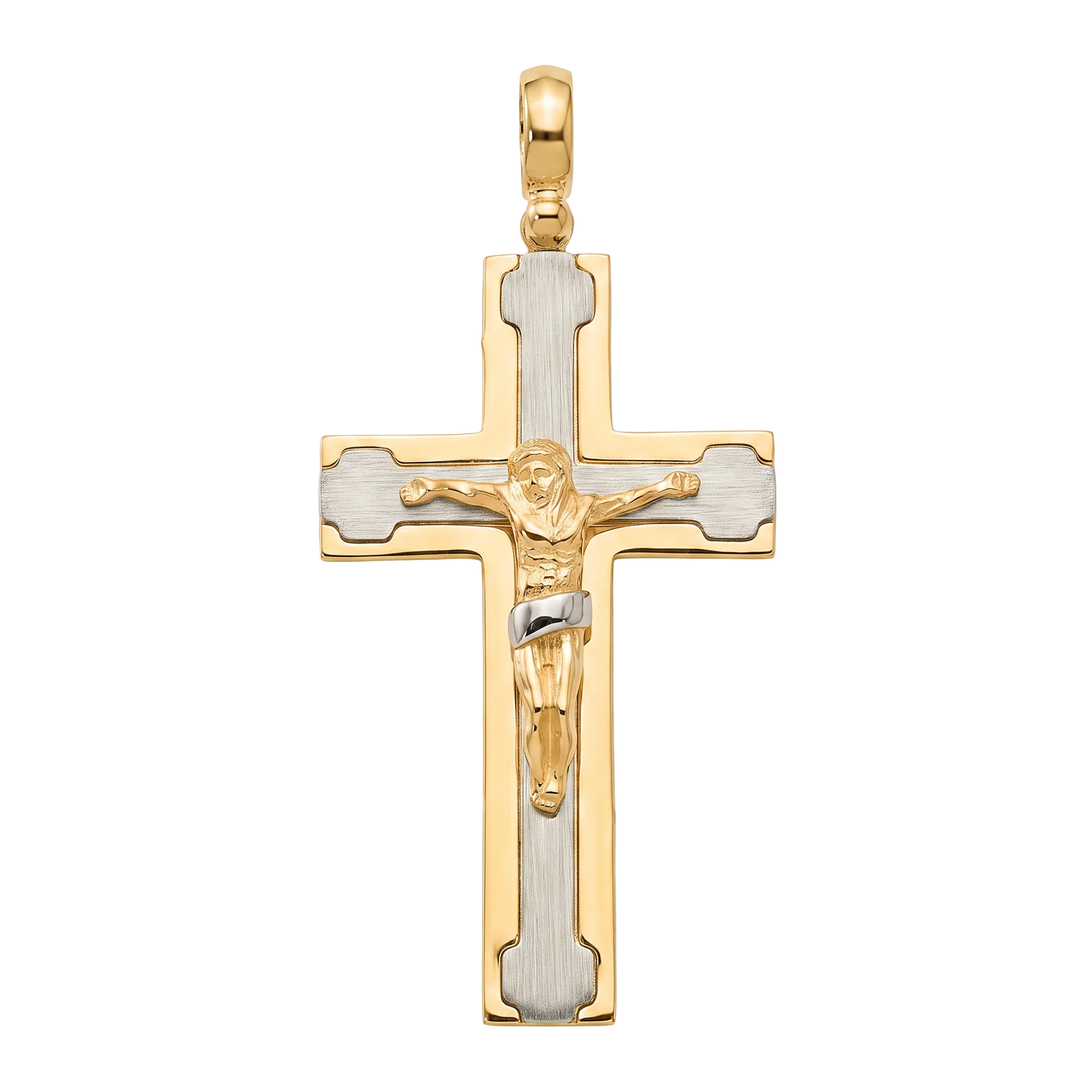 18K Two Tone Gold Crucifix Pendant