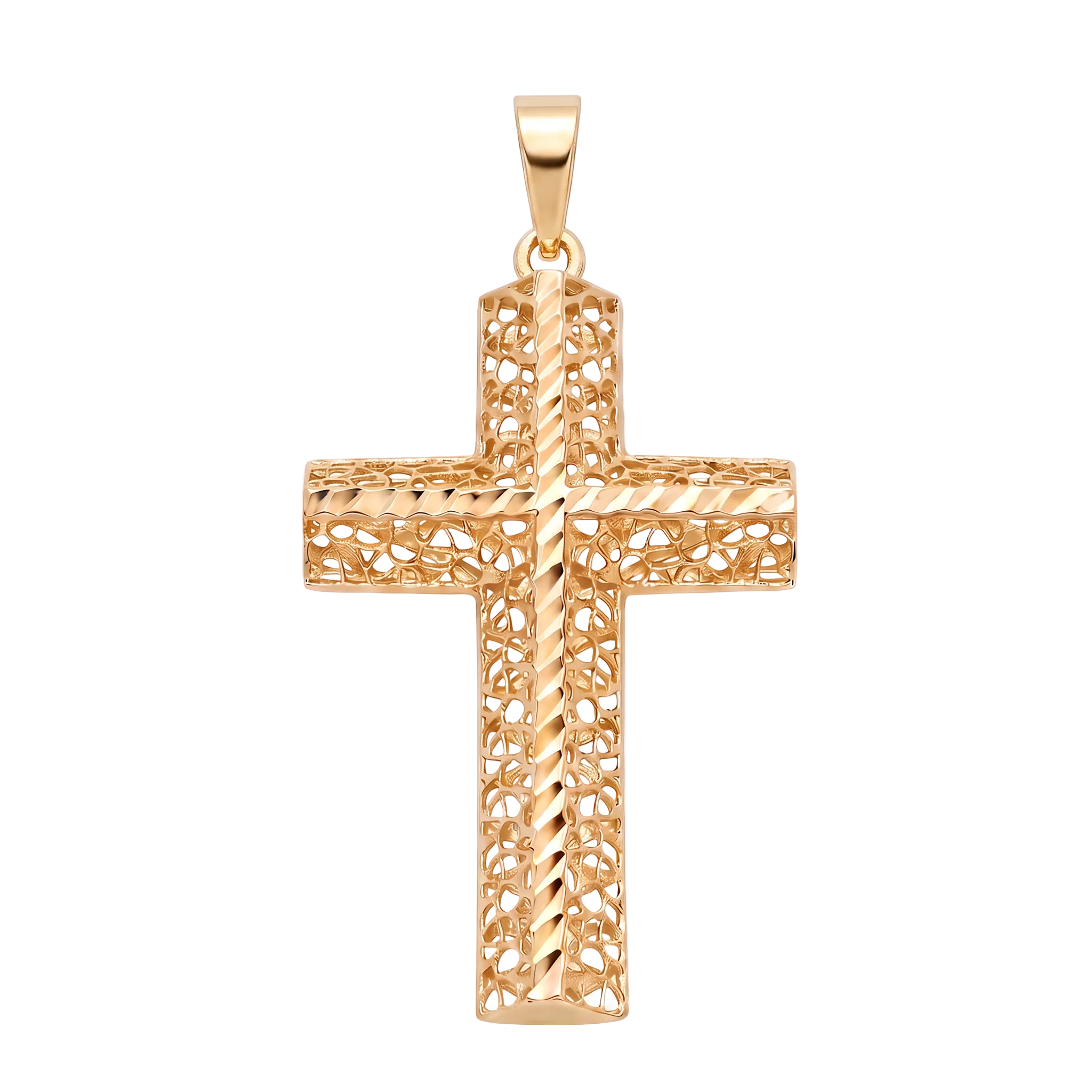 18K Yellow Gold Small Filigree Diamond-Cut Cross Pendant