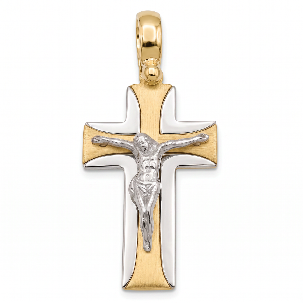 18K Two Tone Gold Crucifix Pendant