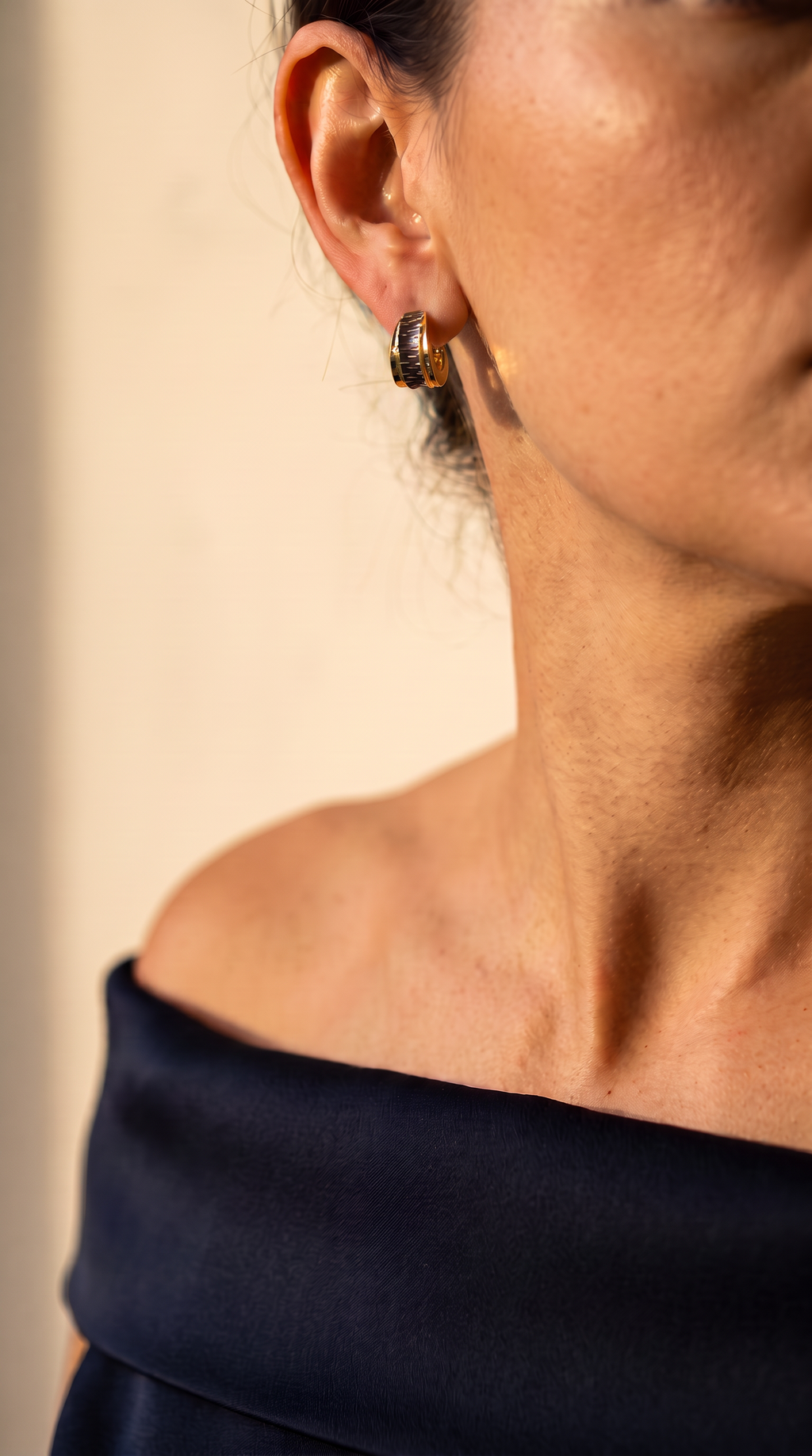 18K Yellow Gold Black Rhodium Drop Earring