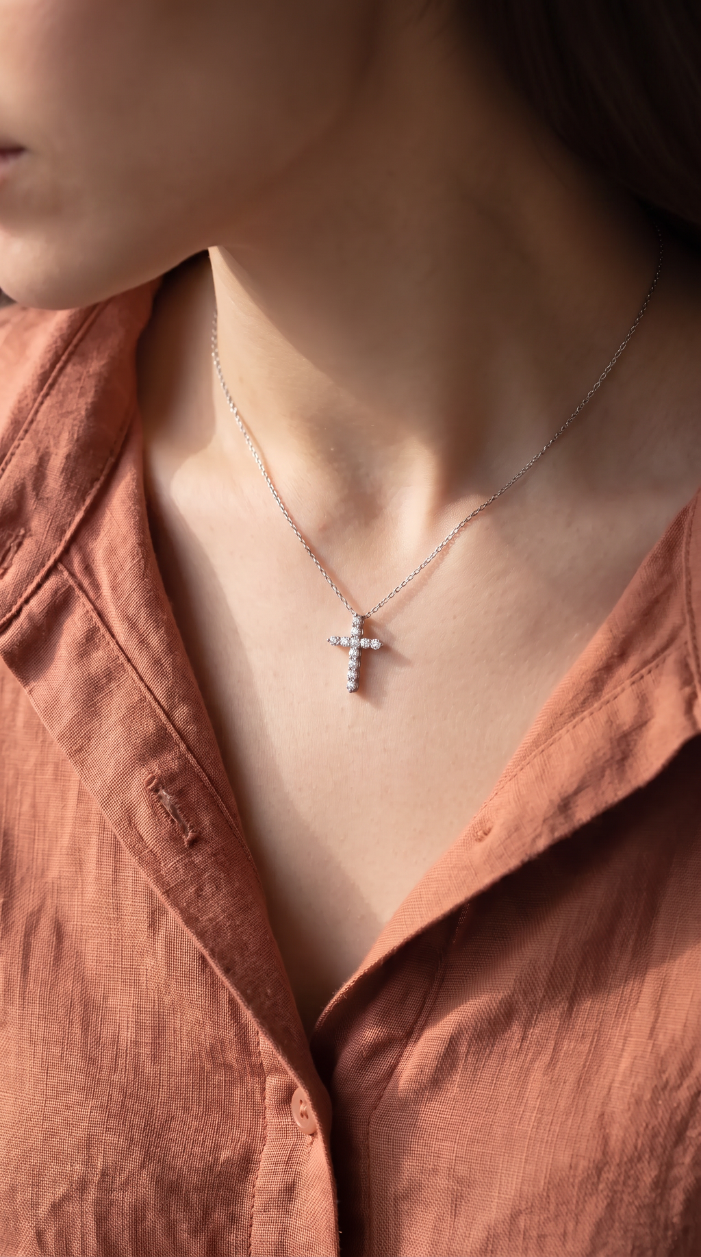 Diamond White Gold Cross Chain Necklace