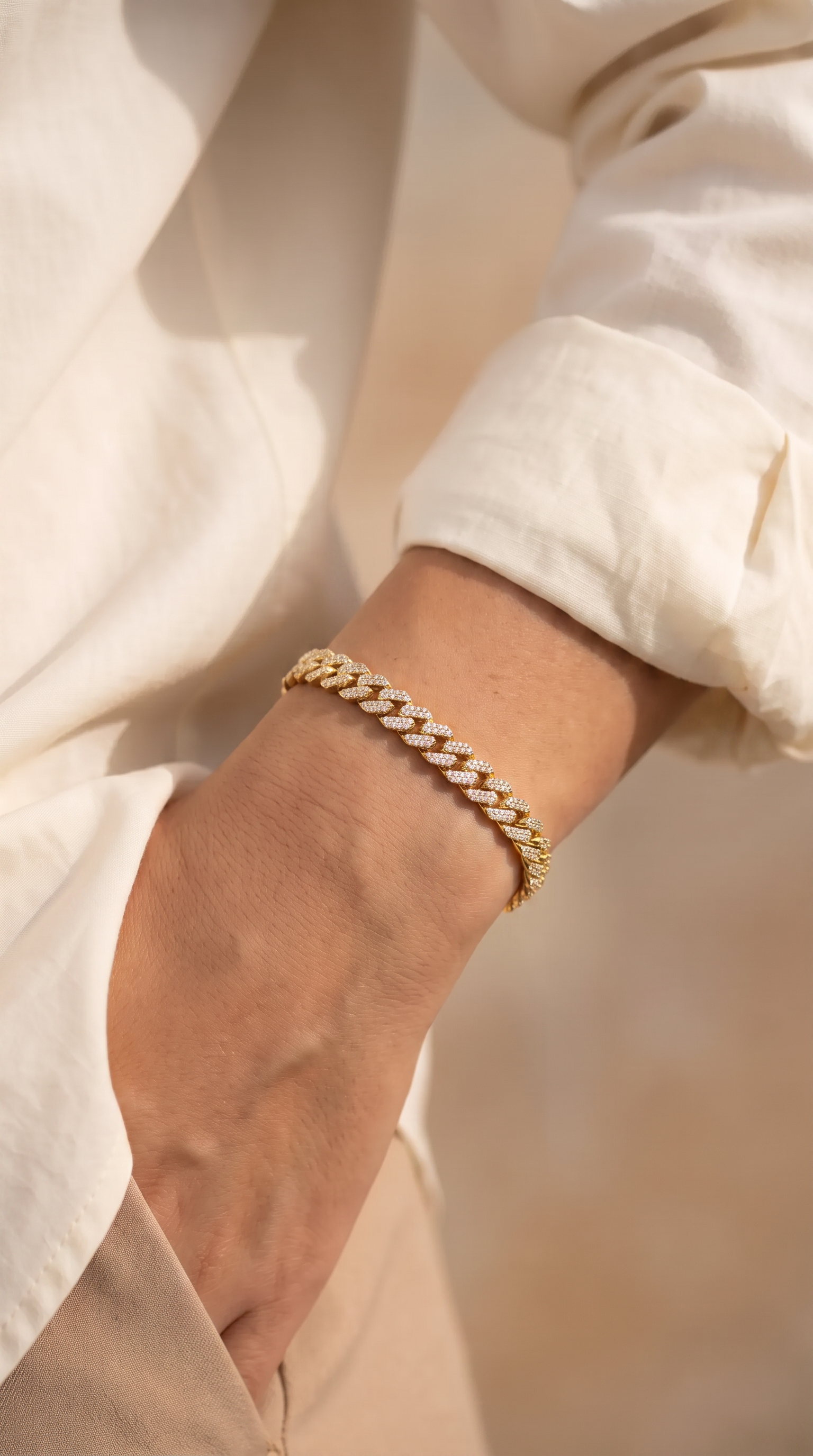Diamond Yellow Gold Cuban Link Chain Bracelet