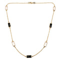 18K Yellow Gold Pink Quartz & Onyx Chain Necklace