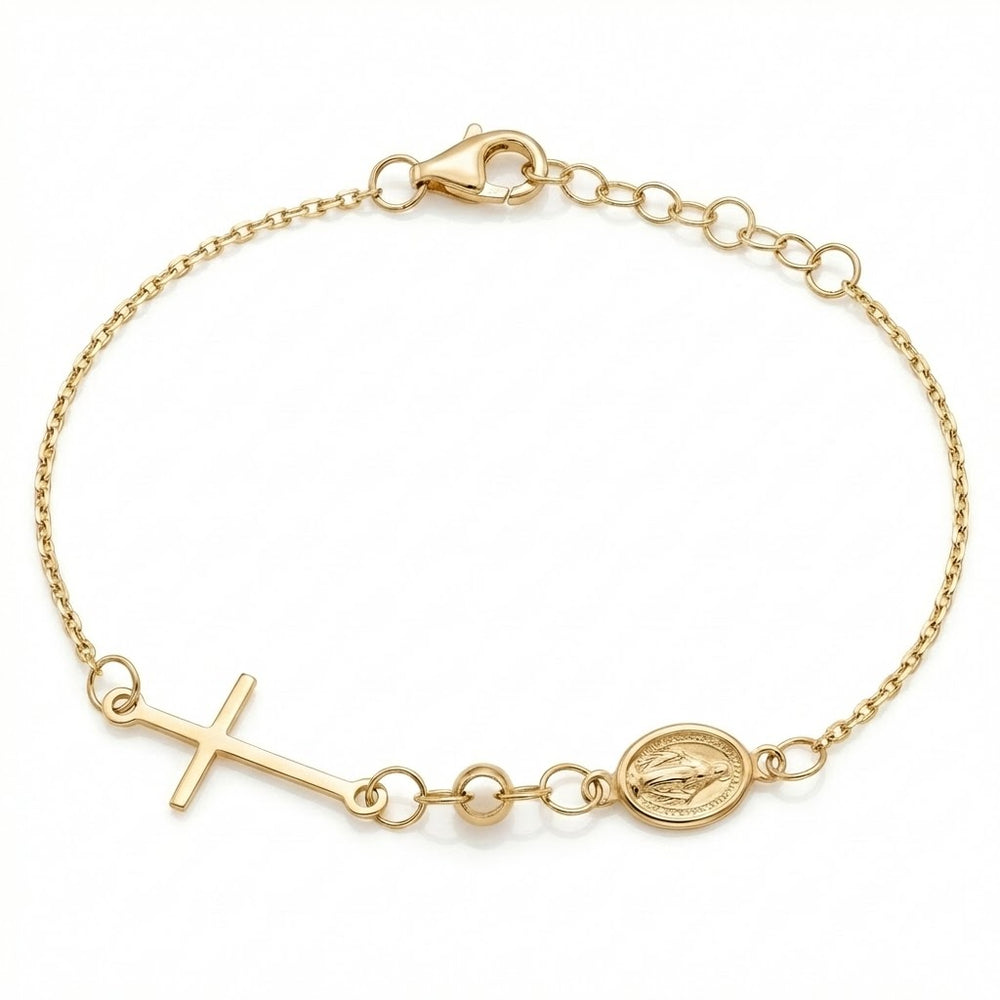 18K Yellow Gold Cross & St. Mary Icon Motif Baby Bracelet