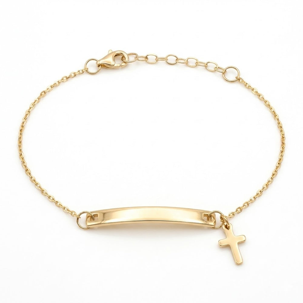 18K Yellow Gold Plaque Cross Motif Baby Bracelet