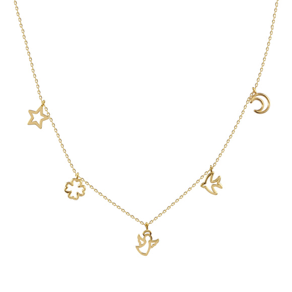 18k Solid Gold Tiny Chain Charms Necklace 18 inches