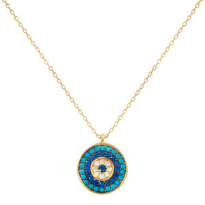 18k Solid Gold Blue Evil Eye Tiny Chain Necklace 18 inches CZ