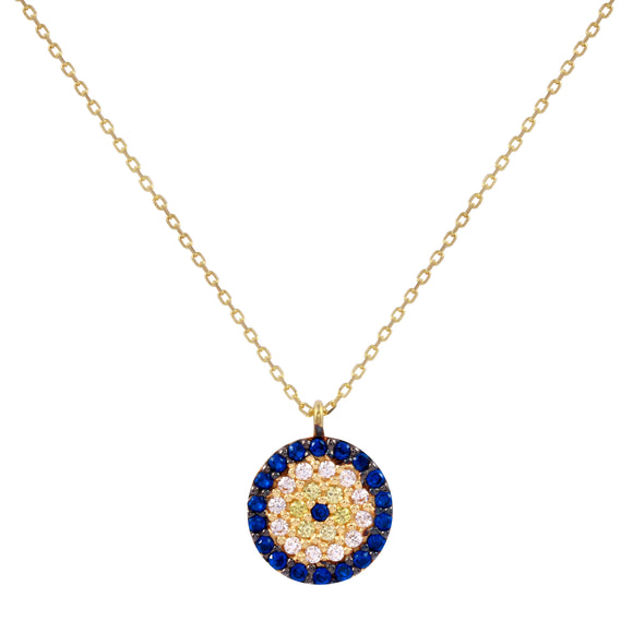 18k Solid Gold  Blue Evil Eye Tiny Chain  Necklace 18 inches CZ