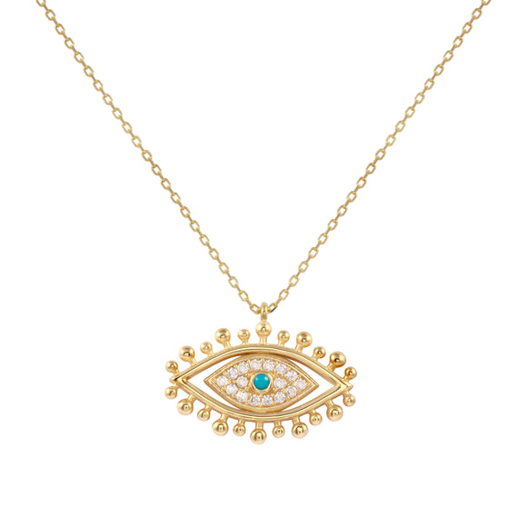 18k Solid Gold  Blue Evil Eye Tiny Chain  Necklace 18 inches CZ