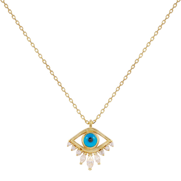 18k Solid Gold Blue Evil Eye Tiny Chain Necklace 18 inches CZ