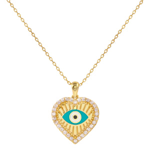 18k Solid Gold Blue Evil Eye Enamel Tiny Chain Necklace 18 inches CZ