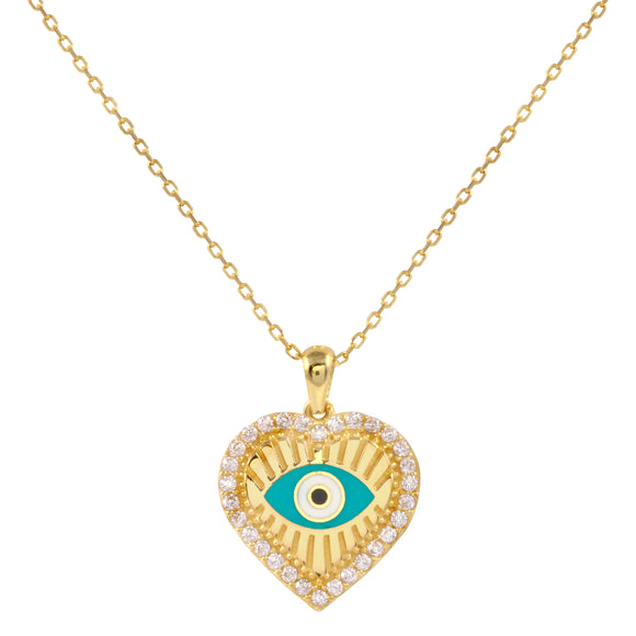18k Solid Gold Blue Evil Eye Enamel Tiny Chain Necklace 18 inches CZ