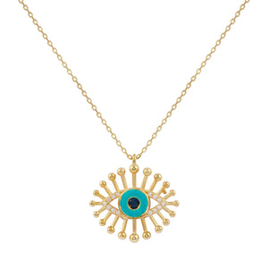 18k Solid Gold Tiny Chain Evil Eye Enamel Necklace 18 inches CZ